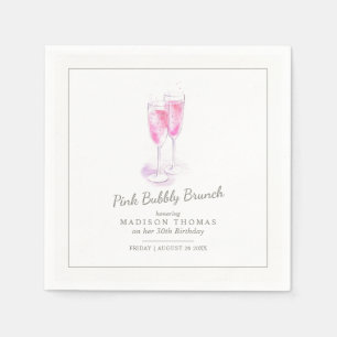 Pink bubbly brunch champagne bubbles event napkin