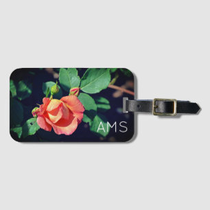Pink Budding Rose Monogram Luggage Tag