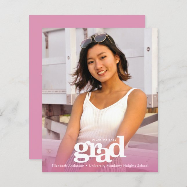 Pink budget graduation photo modern invitation  (Front/Back)