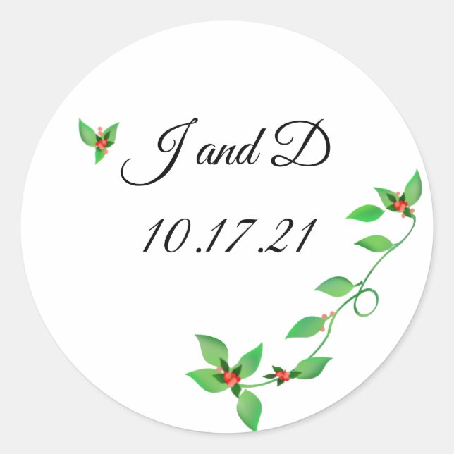 Pink Buds on Green Ivy Wedding Label (Front)