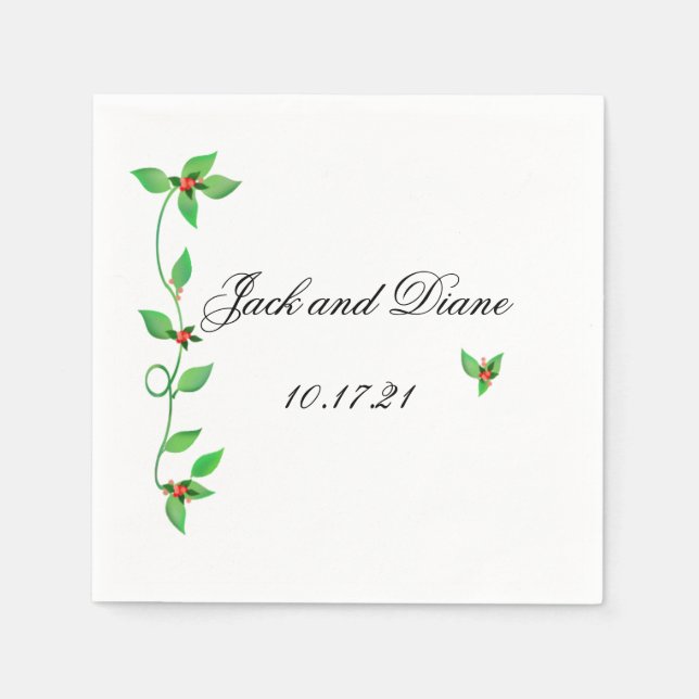 Pink Buds on Green Ivy Wedding Napkin (Front)