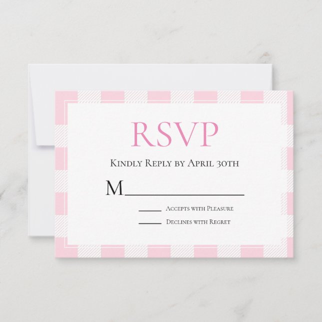 Pink Buffalo Check Wedding RSVP (Front)