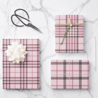 Pink Buffalo Plaid Gingham in Set of 3 Wrapping Paper Sheet