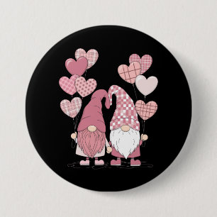 Pink Buffalo Plaid Heart Gnomes Valentine's Day 3 Inch Round Button