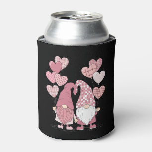 Pink Buffalo Plaid Heart Gnomes Valentine's Day Can Cooler