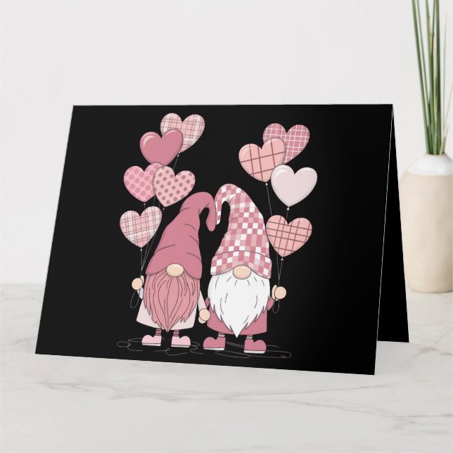 Pink Buffalo Plaid Heart Gnomes Valentine's Day  Card (Front)