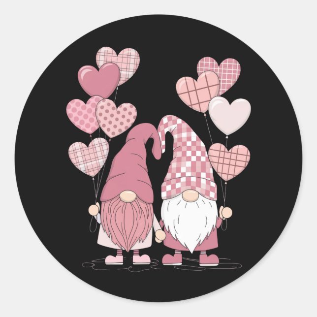 Pink Buffalo Plaid Heart Gnomes Valentine's Day  Classic Round Sticker (Front)