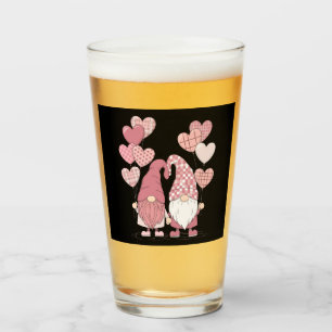 Pink Buffalo Plaid Heart Gnomes Valentine's Day Glass