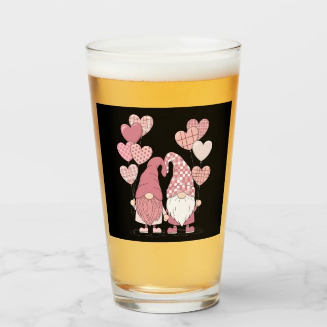 Pink Buffalo Plaid Heart Gnomes Valentine's Day  Glass (Front Filled)