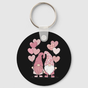 Pink Buffalo Plaid Heart Gnomes Valentine's Day Keychain