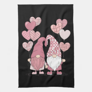 Pink Buffalo Plaid Heart Gnomes Valentine's Day Kitchen Towel