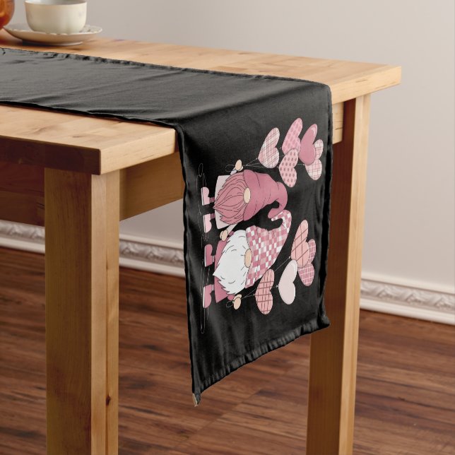 Pink Buffalo Plaid Heart Gnomes Valentine's Day  Short Table Runner (In Situ)
