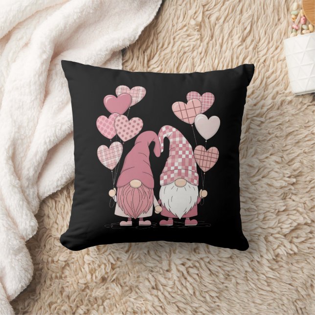 Pink Buffalo Plaid Heart Gnomes Valentine's Day  Throw Pillow (Blanket)