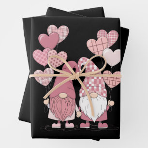 Pink Buffalo Plaid Heart Gnomes Valentine's Day Wrapping Paper Sheet