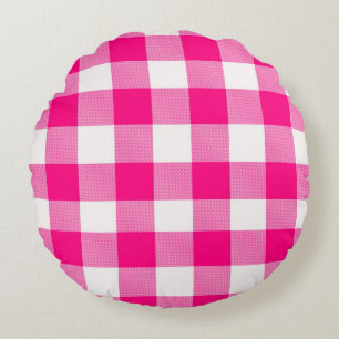 Pink Buffalo Plaid  Round Pillow
