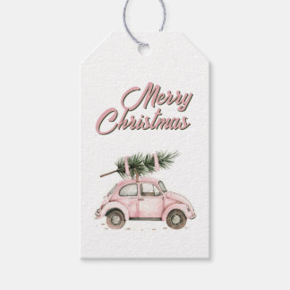 Pink Bug Car with Christmas Tree Gift Tags