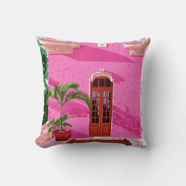 Pink Building Architecture Throw Pillow (Front)