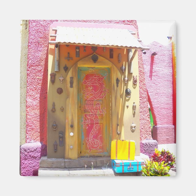 Pink building collects doorknockers magnet (Front)