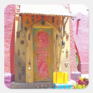 Pink building collects doorknockers stickers