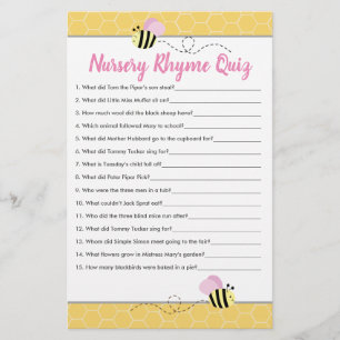 Pink Bumble Bee Baby Shower Nursery Rhyme Quiz