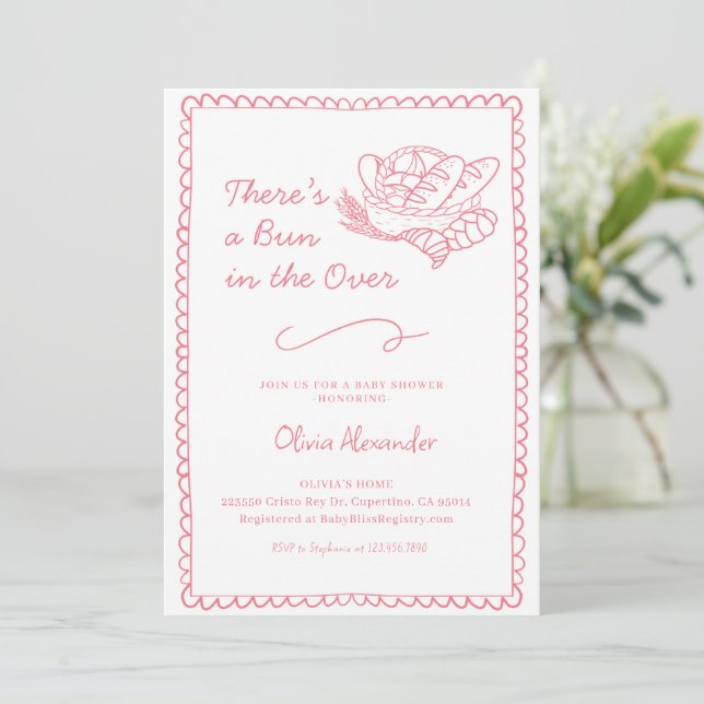 Pink Bun in the Oven Baby Shower Invitation (Standing Front)