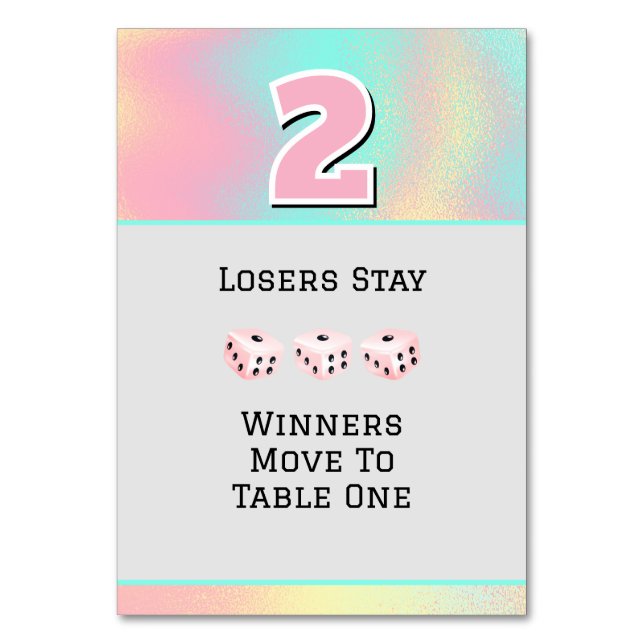 Pink Bunco #2 Table Card (Front)