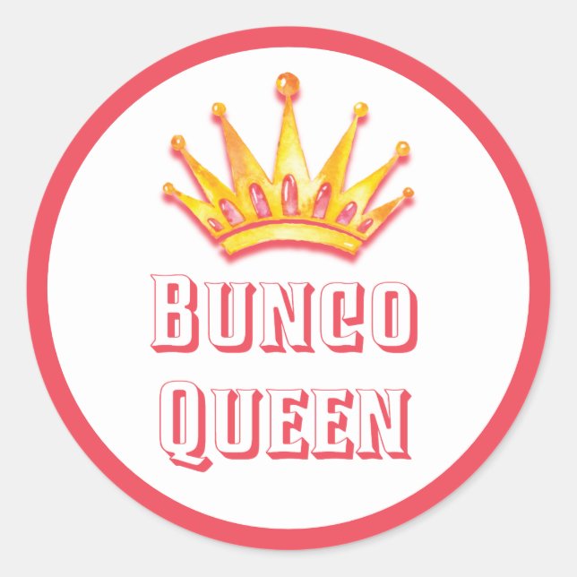 Pink Bunco Queen Crown Watercolor Classic Round Sticker (Front)