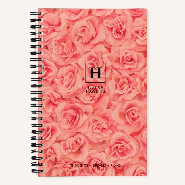 Pink Bundled Roses Classic Monogram Notebook (Front)