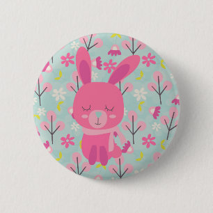 Pink Bunnies and Flowers 2 Inch Round Button