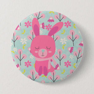 Pink Bunnies and Flowers 3 Inch Round Button