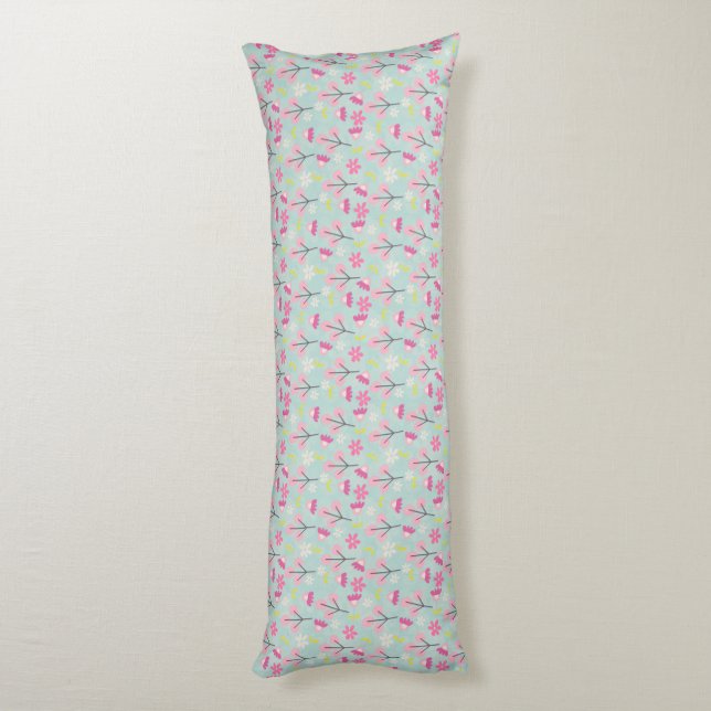 Pink Bunnies and Flowers Body Pillow (Back (Vertical))