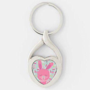 Pink Bunnies and Flowers Keychain