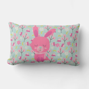Pink Bunnies and Flowers Lumbar Pillow