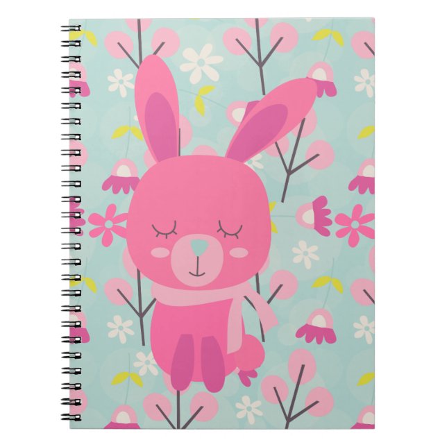 Pink Bunnies and Flowers Notebook (Front)