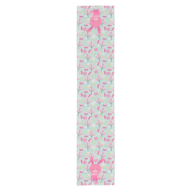 Pink Bunnies and Flowers Short Table Runner (Front)