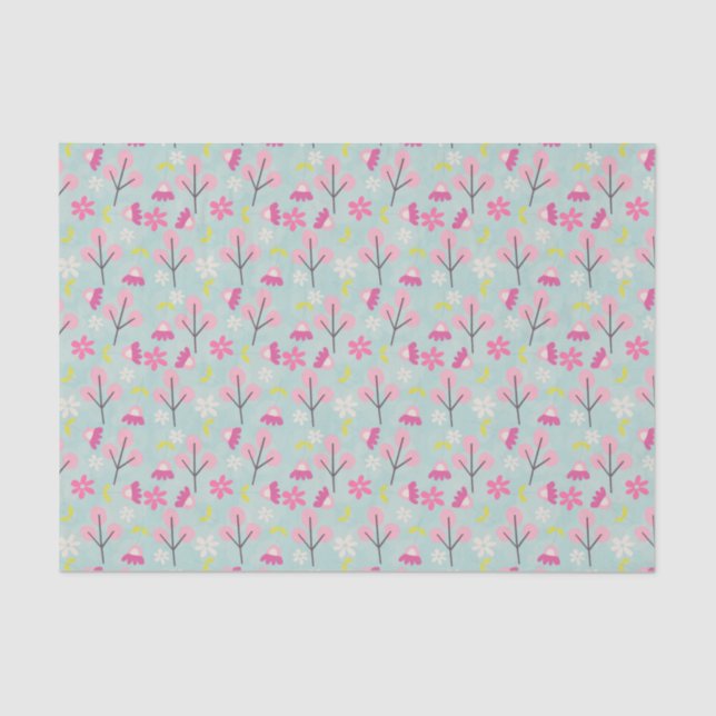 Pink Bunnies and Flowers Tissue Paper (Front)