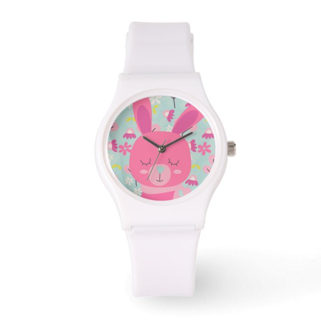 Pink Bunnies and Flowers Watch (Front)