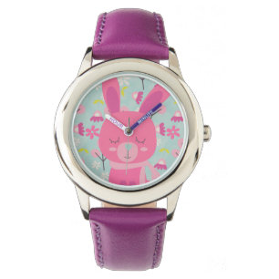 Pink Bunnies and Flowers Watch