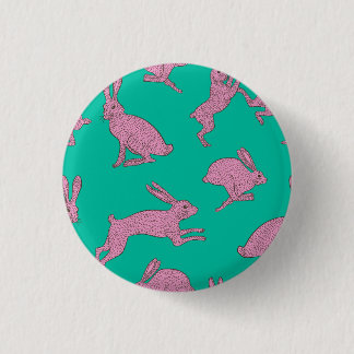 Pink Bunnies on Green Badge 1 Inch Round Button
