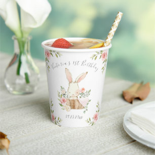 Pink Bunny 1st 1 One Birthday Party  Paper Cups