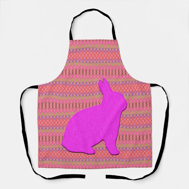 Pink Bunny Abstract Stripped Pink Easter Scarf Apron (Front)