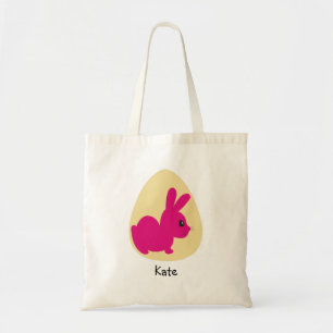 Pink Bunny and Easter Egg Personalized Name Tote Bag