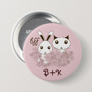 Pink Bunny and Kitten Best Friends Forever Kids 3 Inch Round Button
