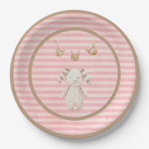 Pink Bunny Baby Girl  Pastel Stripes Paper Plate