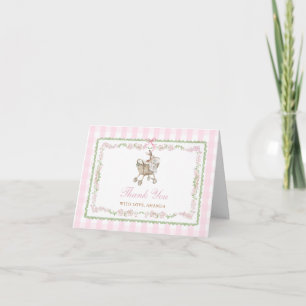 Pink Bunny Baby Shower Bow Grandmillennial Floral Thank You Card