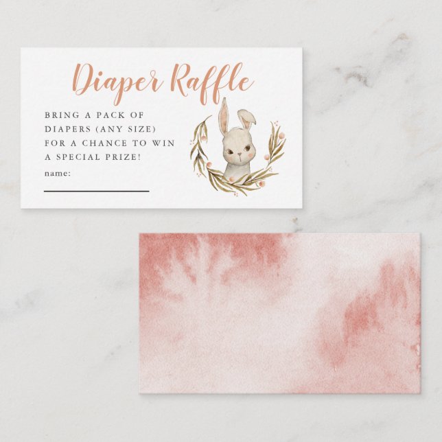 Pink Bunny Baby Shower Diaper Raffle Ticket Enclosure Card (Front/Back)