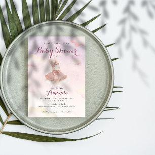 Pink Bunny Baby Shower Invitation