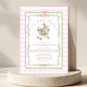 Pink Bunny Baby Shower Watercolor Grandmillennial  Invitation