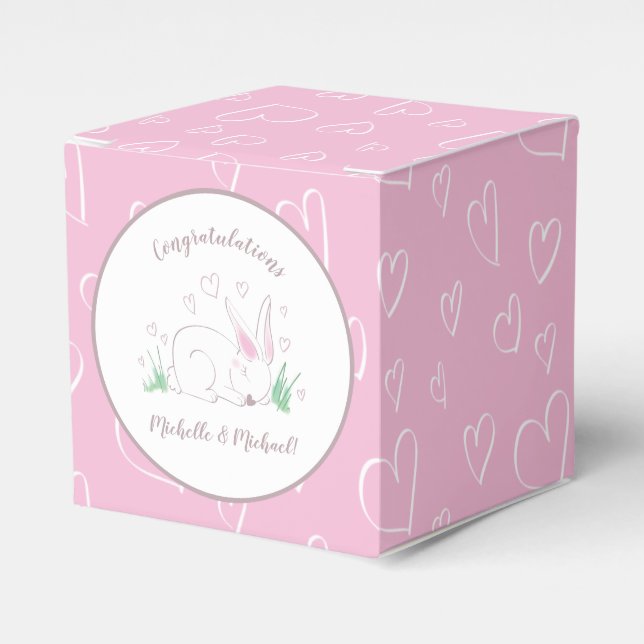 Pink Bunny Baby Shower Woodland Watercolor Favor Box (Front Side)