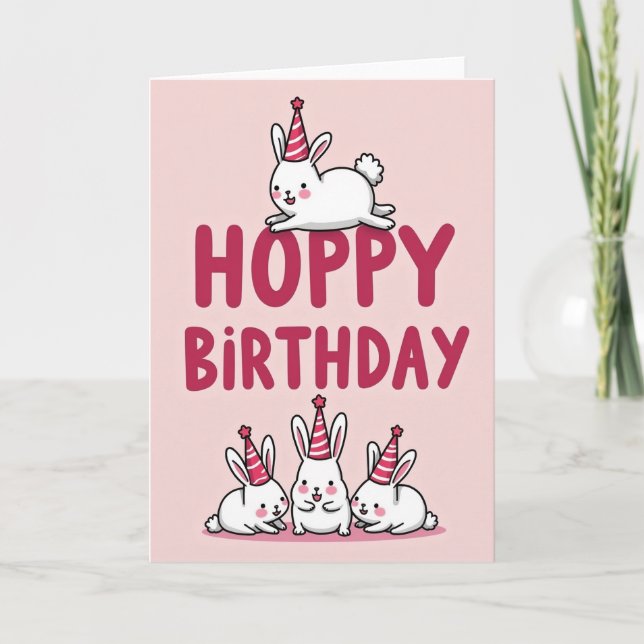 Pink Bunny Birthday Card (Front)